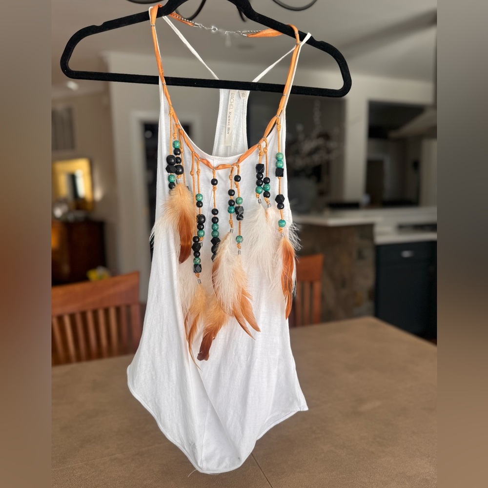 RACHEL Rachel Roy White tank with faux-necklace feather Embellishments